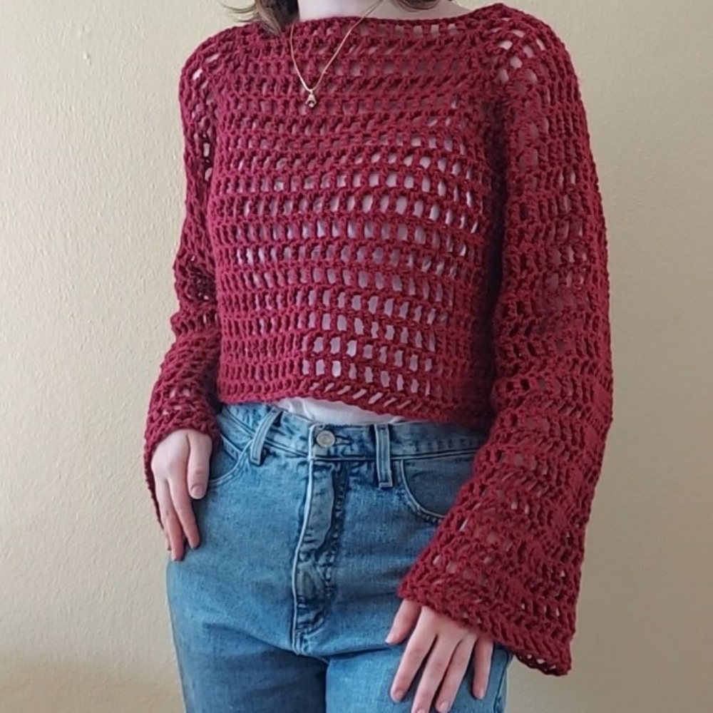 Handmade Crochet Mesh Sweater size s/m (maroon)